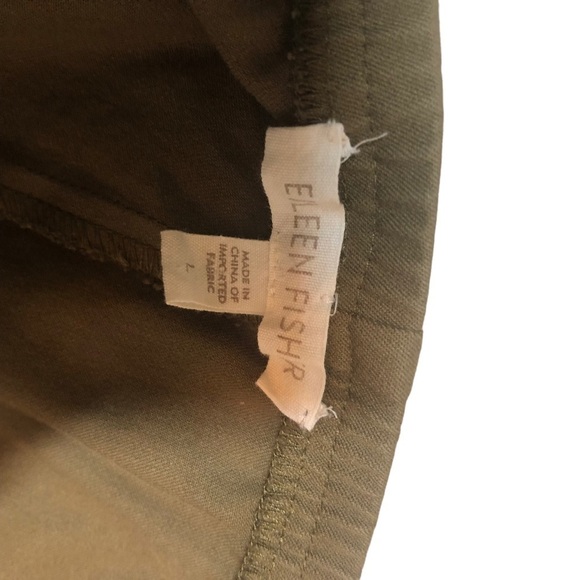 Eileen Fisher Pants L Dark Olive Green Organic Cotton Cropped Pants Lagenlook - Picture 9 of 11